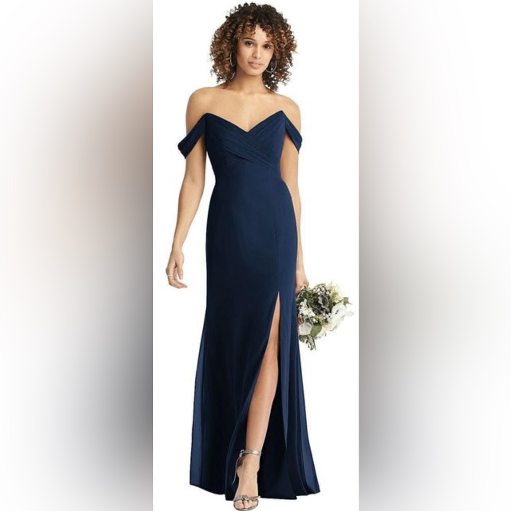 Social Bridesmaids Blue Strapless V-Neck Chiffon Trumpet Gown Size 10 NWT